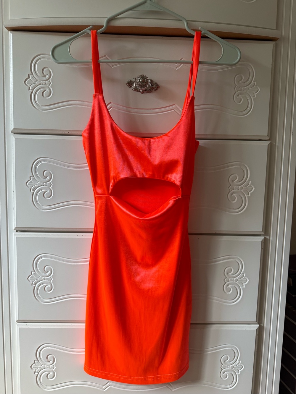 Love Culture Neon Orange Cutout Satin Slip Dress